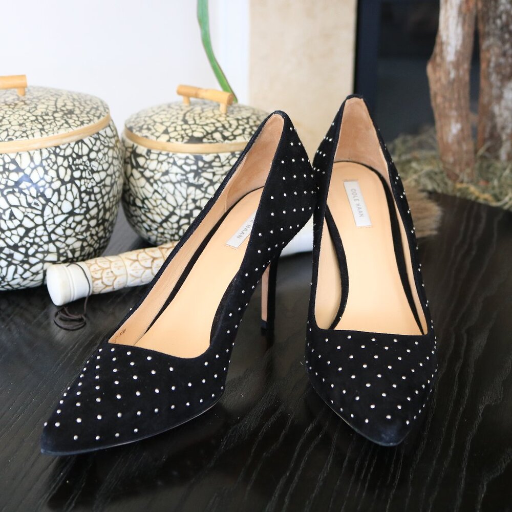 Cole Haan Black Suede Silver Studded Heels (Size 8.5)
